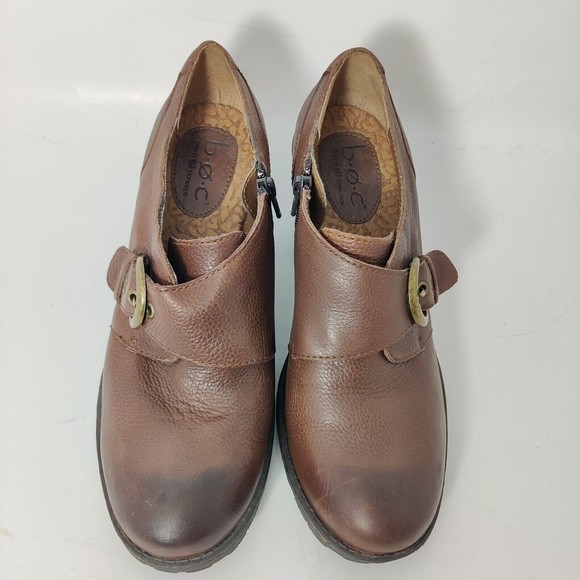 Born Concept BOC Brown Leather Booties Shoes Slip On High Heel Womens 8.5 M/W - Picture 6 of 10